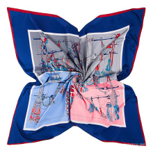 Patrón de borlas de cuerda de moda impresa pañuelo bufanda de tela de seda de imitación 130x130 cm cuadrado sacrf